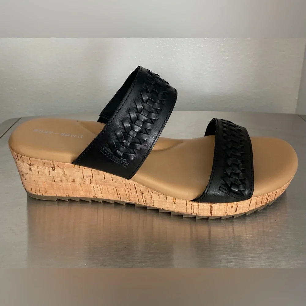 EASY SPIRIT … WOMENS Black and Tan Woven Wedges